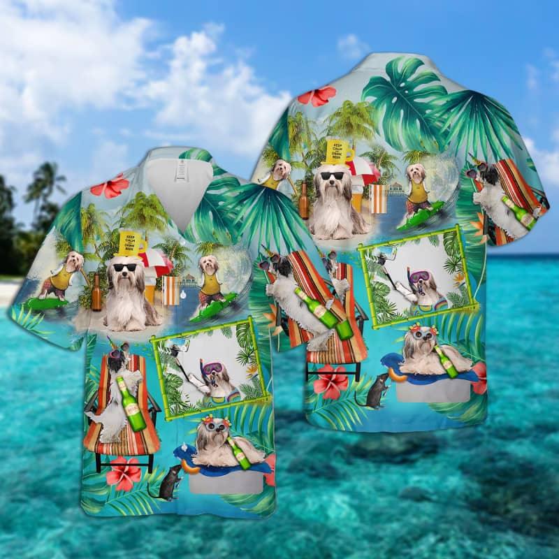 Havanese Dog Hawaiian Shirt, Havanese Surfing Hawaiian Shirt For Men - Perfect Gift For Havanese Lovers, Husband, Boyfriend, Friend, Family - Amzanimalsgift