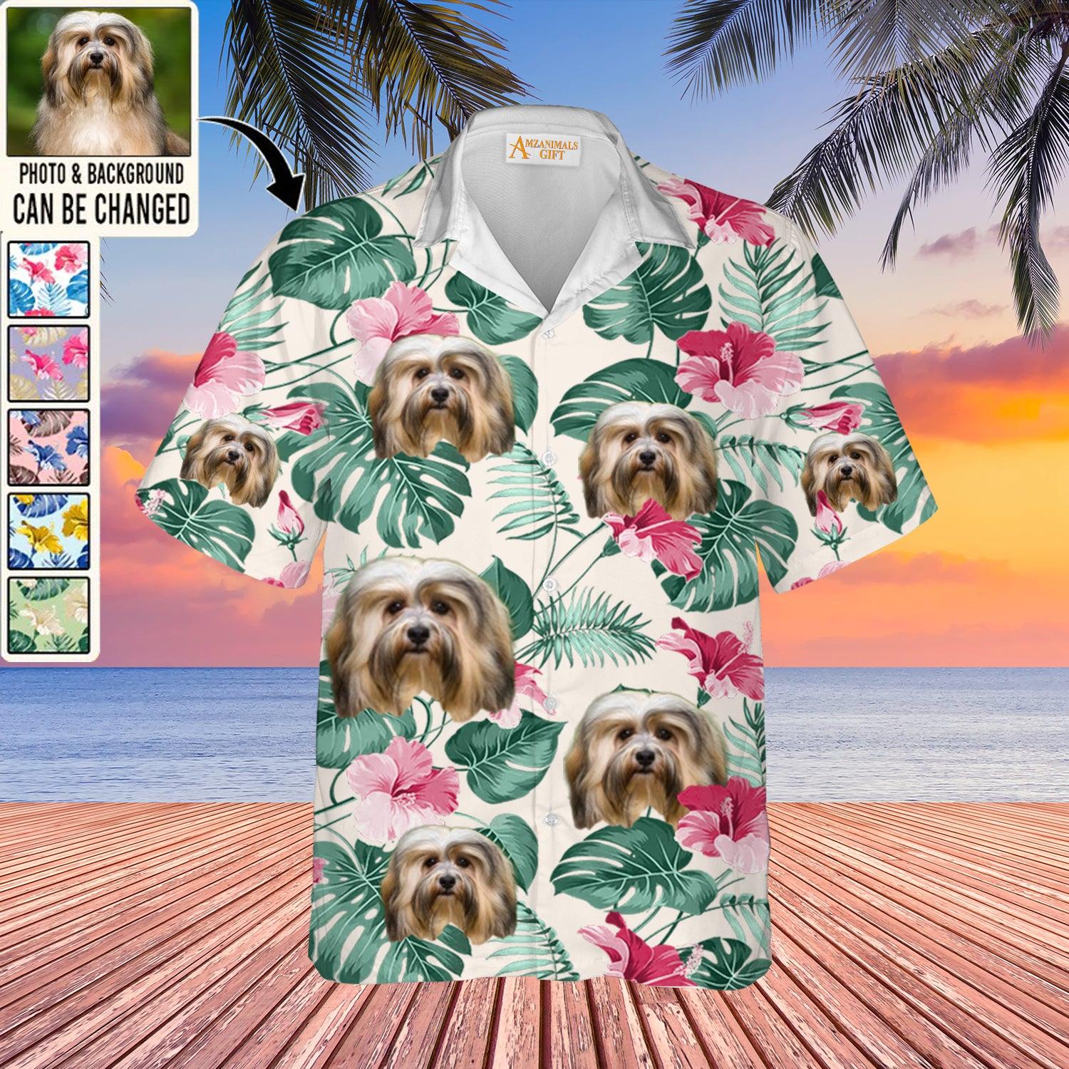 Havanese Face Custom Aloha Hawaii Shirt - Dog Custom Photo With Tropical Pattern Personalized Hawaiian Shirt - Perfect Gift For Dog Lovers, Friend, Family - Amzanimalsgift