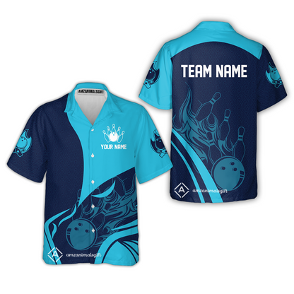 Customized Bowling Hawaiian Shirt, Custom Flame Bowling Uniform Hawaiian Shirt, Multicolor Team Style Jersey for Bowlers