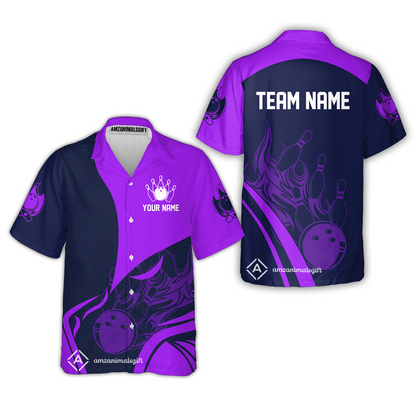 Customized Bowling Hawaiian Shirt, Custom Flame Bowling Uniform Hawaiian Shirt, Multicolor Team Style Jersey for Bowlers