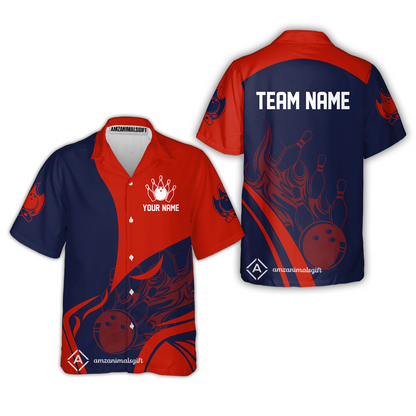 Customized Bowling Hawaiian Shirt, Custom Flame Bowling Uniform Hawaiian Shirt, Multicolor Team Style Jersey for Bowlers