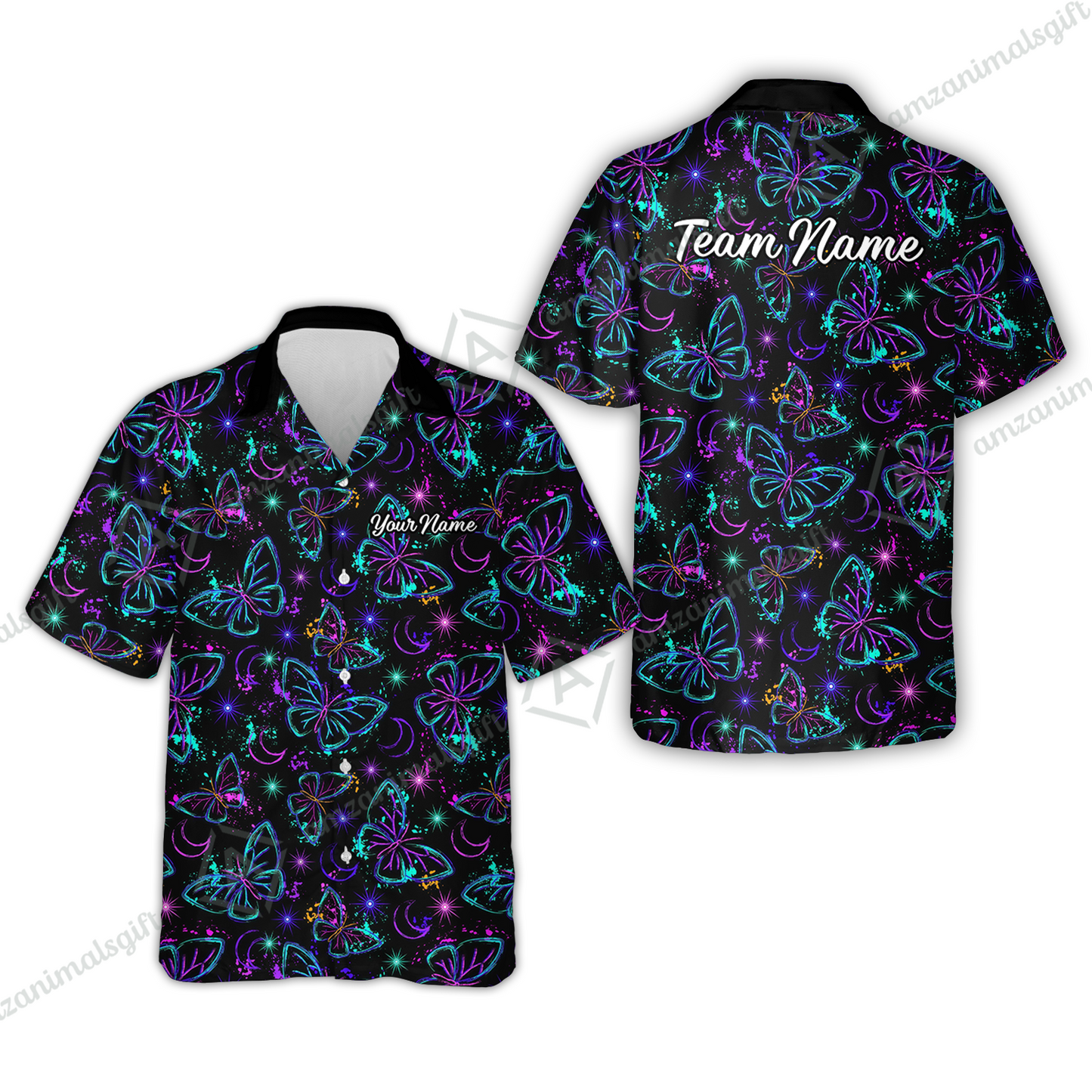 Custom Bowling Jersey Polo Shirt, Butterfly Moon Bowling, Custom Bowling Jersey Team Shirt For Players With Name & Team Name
