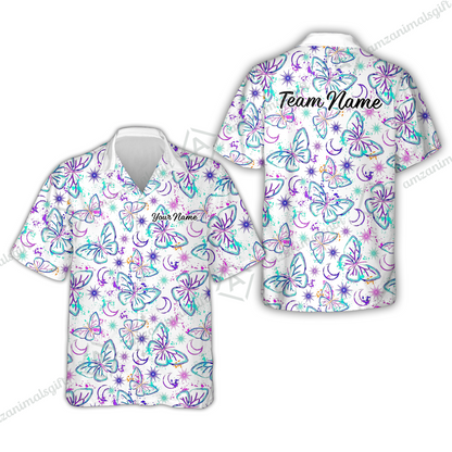 Custom Bowling Jersey Polo Shirt, Butterfly Moon Bowling, Custom Bowling Jersey Team Shirt For Players With Name & Team Name