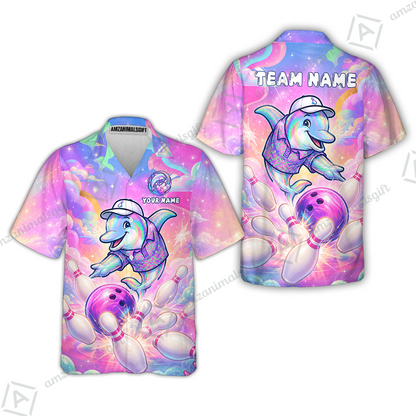 Custom Bowling Jersey Polo Shirt, Dolphin In Galaxy, Custom Bowling Jersey Team Shirt For Players With Name and Team Name