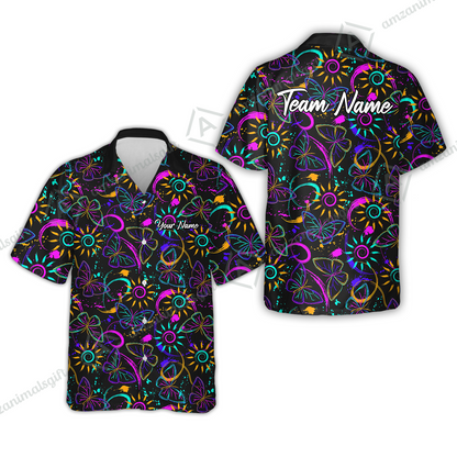 Custom Bowling Jersey Polo Shirt, Colorful Butterfly Bowling, Custom Bowling Jersey Team Shirt For Players With Name & Team Name