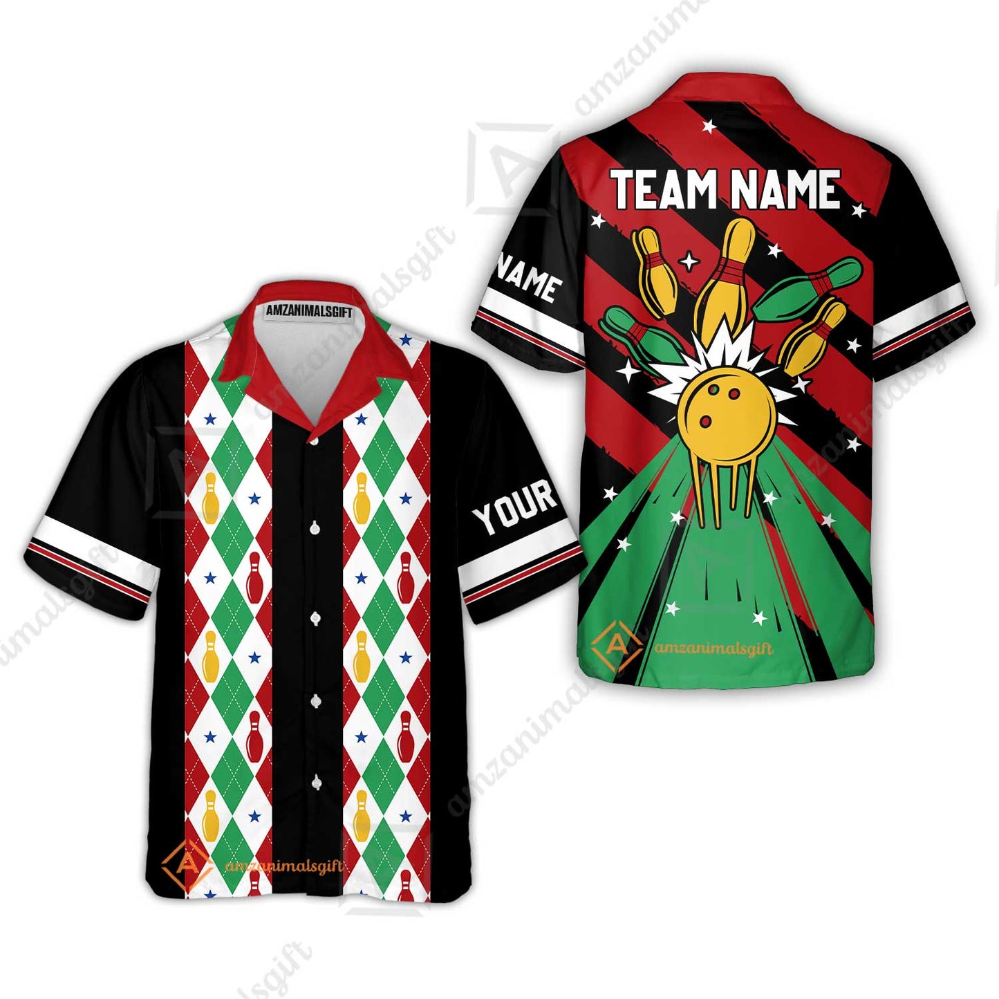 Custom Team Polo Shirt Christmas argyle pattern Bowling Polo, Bowling uniforms - Bowling Shirts Personalized Name And Team Name