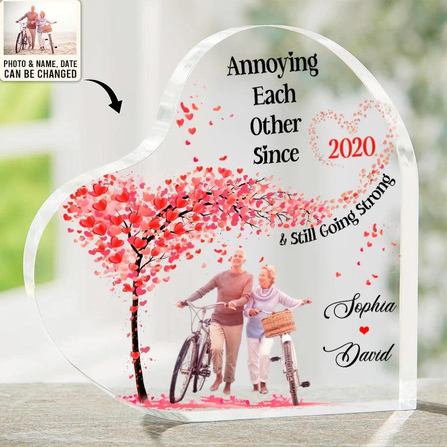 Heart Shaped Acrylic Plaque For Couple - Annoying Each Other And Still Going Strong Custom Photo Personalized - Perfect Gift For Couple, Valentine - Amzanimalsgift