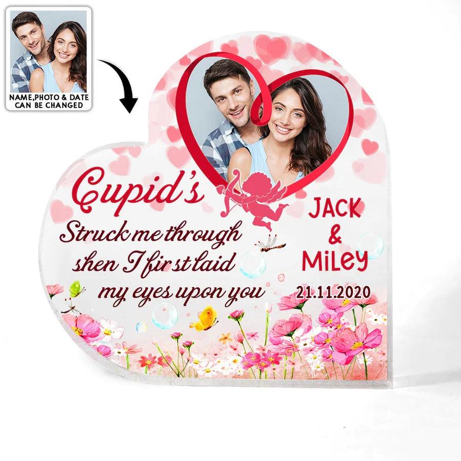 Heart Shaped Acrylic Plaque For Couple - Cupid's Struck Me Through then I fix Stlaid My Eyes upon You Personalized Shaped Acrylic Plaque - Perfect Gift For Couple, Valentine - Amzanimalsgift