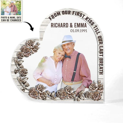 Heart Shaped Acrylic Plaque For Couple - From Our First Kiss Till Our Last Breath Custom Photo Personalized - Perfect Gift For Couple, Valentine - Amzanimalsgift