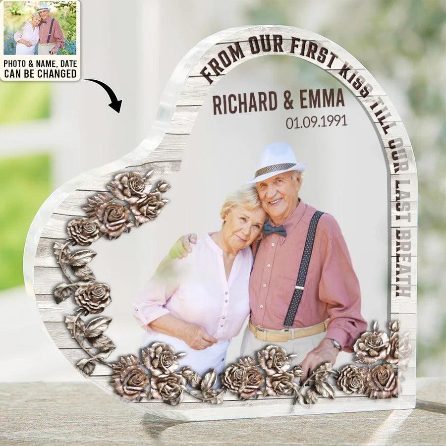 Heart Shaped Acrylic Plaque For Couple - From Our First Kiss Till Our Last Breath Custom Photo Personalized - Perfect Gift For Couple, Valentine - Amzanimalsgift