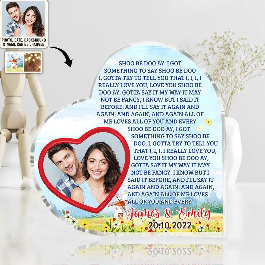 Heart Shaped Acrylic Plaque For Couple - Happy Love You And Me Custom Photo Personalized Shaped Acrylic Plaque - Perfect Gift For Couple, Valentine - Amzanimalsgift