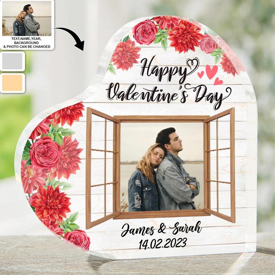Heart Shaped Acrylic Plaque For Couple - Happy Valentine's Day Personalized Shaped Acrylic Plaque - Perfect Gift For Couple, Valentin - Amzanimalsgift