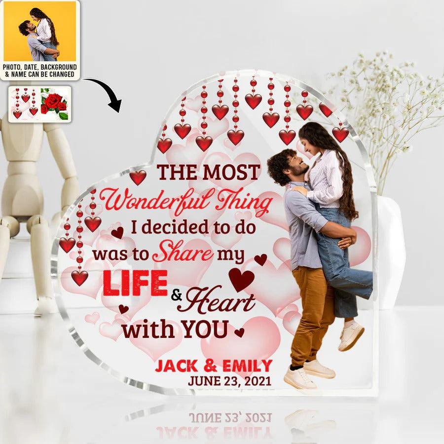 Heart Shaped Acrylic Plaque For Couple - Share My Life And Heart With You Personalized Shaped Acrylic Plaque - Perfect Gift For Couple, Valentine - Amzanimalsgift