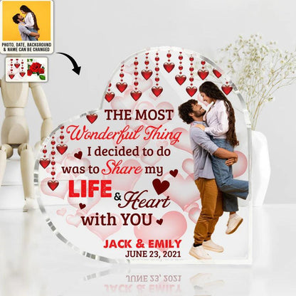 Heart Shaped Acrylic Plaque For Couple - Share My Life And Heart With You Personalized Shaped Acrylic Plaque - Perfect Gift For Couple, Valentine - Amzanimalsgift