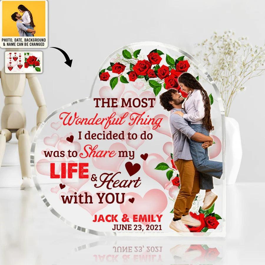 Heart Shaped Acrylic Plaque For Couple - Share My Life And Heart With You Personalized Shaped Acrylic Plaque - Perfect Gift For Couple, Valentine - Amzanimalsgift