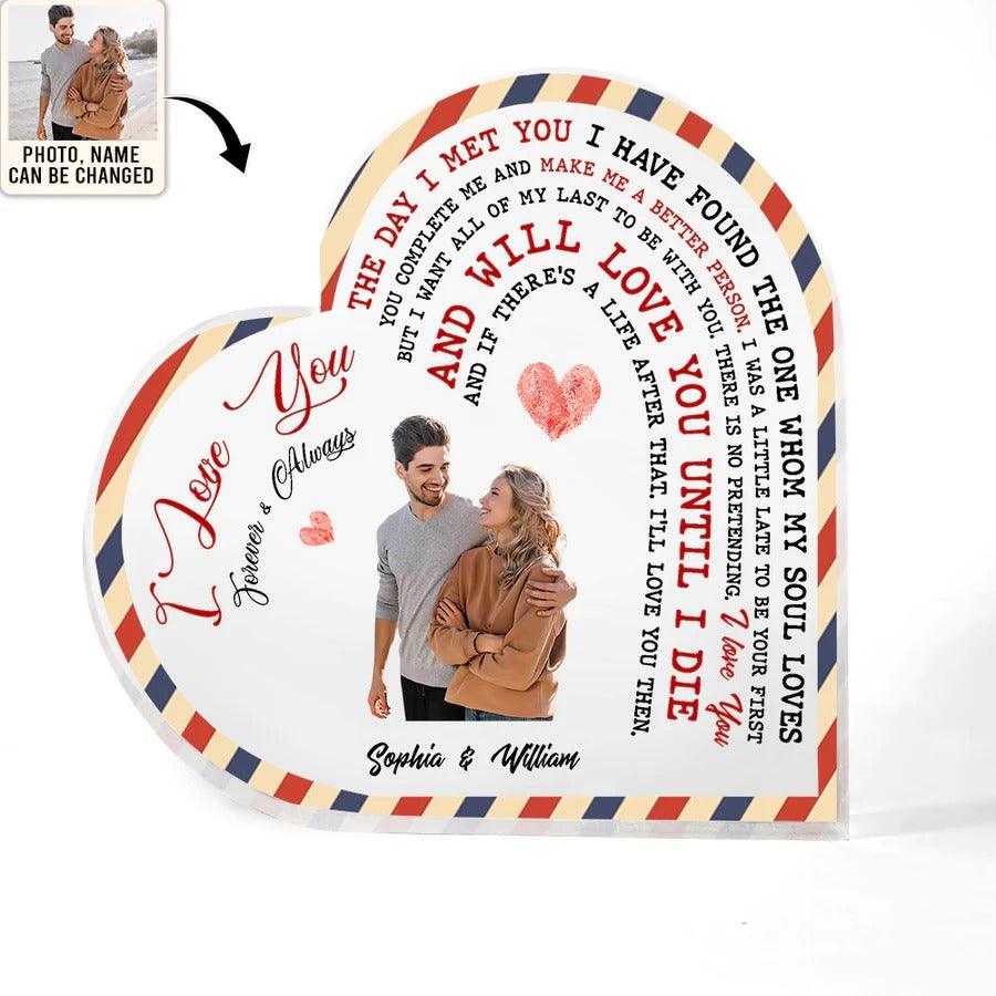 Heart Shaped Acrylic Plaque For Couple - The Day I Met You Messenger Sent To My Love Custom Photo Personalized Heart Shaped Acrylic Plaque - Perfect Gift For Couple, Valentine - Amzanimalsgift