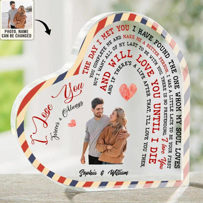Heart Shaped Acrylic Plaque For Couple - The Day I Met You Messenger Sent To My Love Custom Photo Personalized Heart Shaped Acrylic Plaque - Perfect Gift For Couple, Valentine - Amzanimalsgift