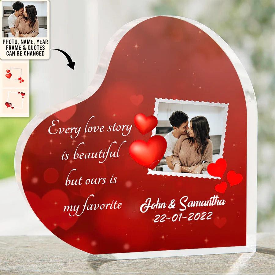 Heart Shaped Acrylic Plaque For Couple - There Is Only One Happiness In This Life Custom Photo Personalized Shaped Acrylic Plaque - Perfect Gift For Couple, Valentine - Amzanimalsgift
