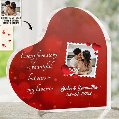 Heart Shaped Acrylic Plaque For Couple - There Is Only One Happiness In This Life Custom Photo Personalized Shaped Acrylic Plaque - Perfect Gift For Couple, Valentine - Amzanimalsgift