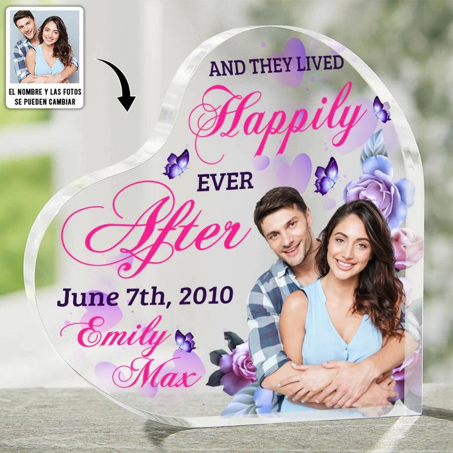 Heart Shaped Acrylic Plaque For Couple - They Lived Happily Ever After Custom Photo Personalized - Perfect Gift For Couple, Valentine - Amzanimalsgift