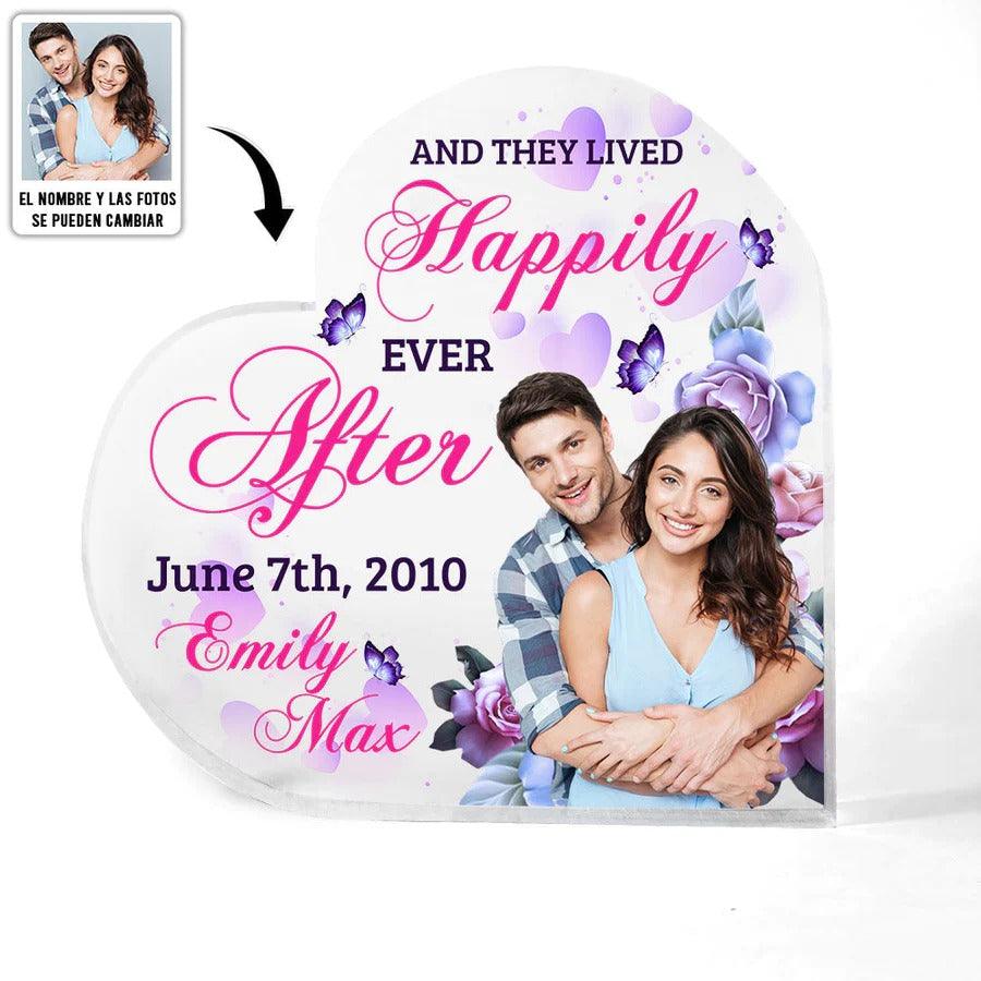 Heart Shaped Acrylic Plaque For Couple - They Lived Happily Ever After Custom Photo Personalized - Perfect Gift For Couple, Valentine - Amzanimalsgift