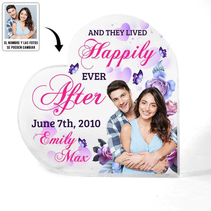 Heart Shaped Acrylic Plaque For Couple - They Lived Happily Ever After Custom Photo Personalized - Perfect Gift For Couple, Valentine - Amzanimalsgift