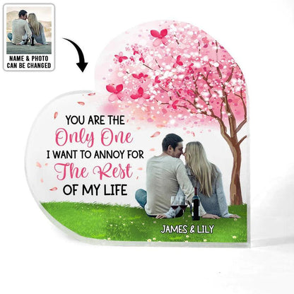 Heart Shaped Acrylic Plaque For Couple - You Are The Only One Custom Photo Personalized -Heart Shaped Acrylic Plaque- Perfect Gift For Couple, Valentine - Amzanimalsgift
