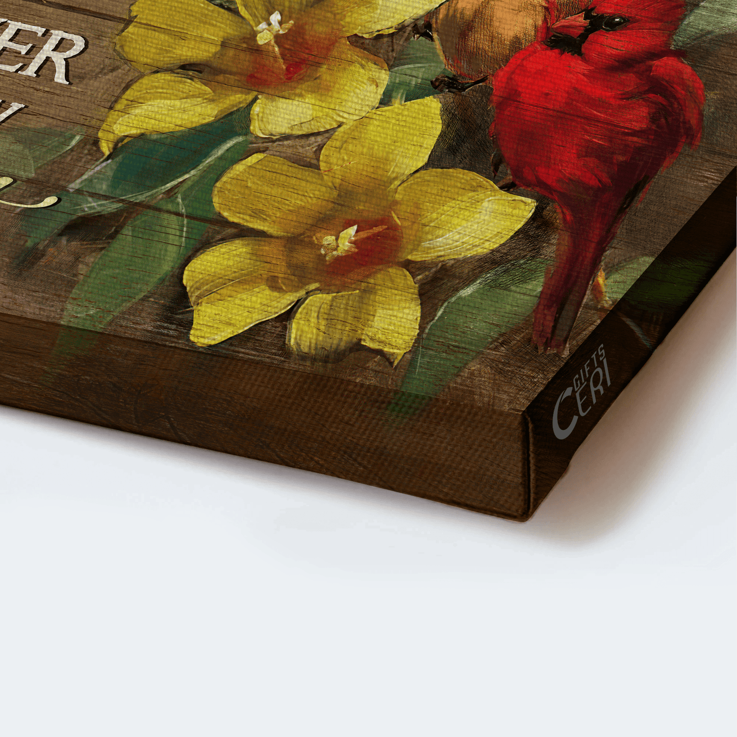 Heaven Landscape Canvas - Yellow Bell Flower, Watercolor Cardinal Memorial Canvas - Always On My Mind- Memorial Gift For Member Family - Amzanimalsgift