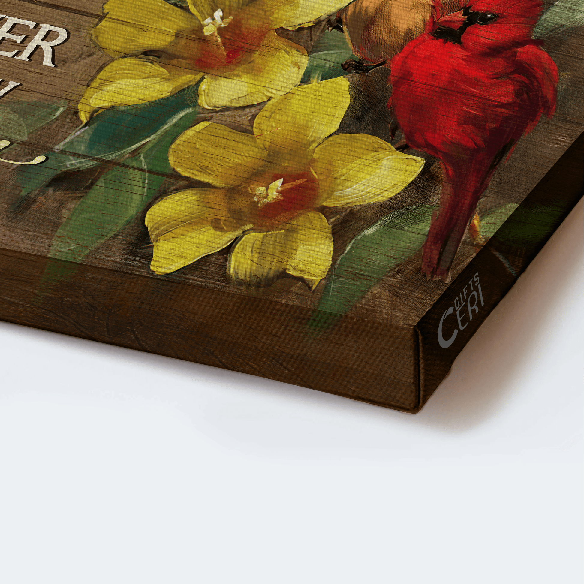Heaven Landscape Canvas - Yellow Bell Flower, Watercolor Cardinal Memorial Canvas - Always On My Mind- Memorial Gift For Member Family - Amzanimalsgift