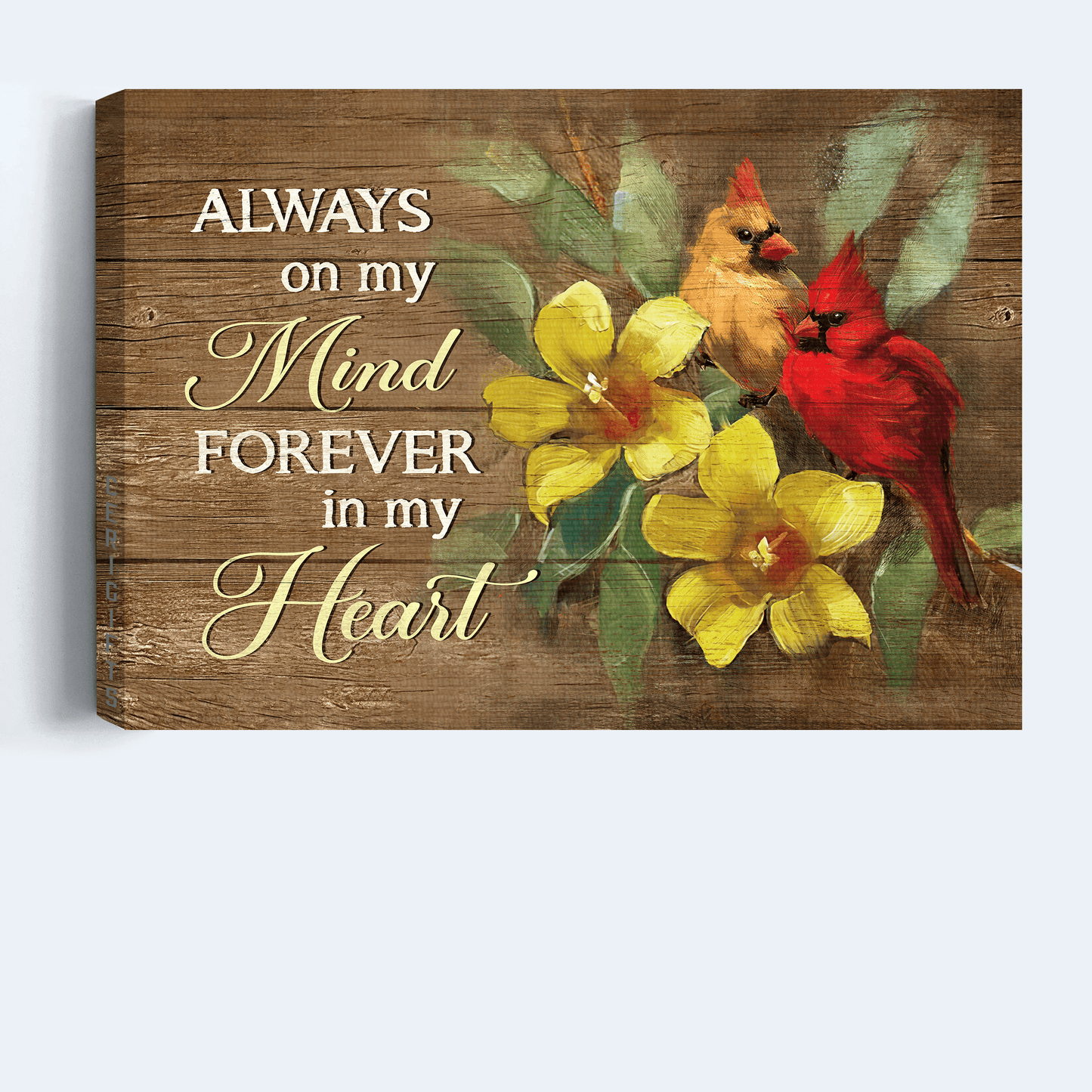 Heaven Landscape Canvas - Yellow Bell Flower, Watercolor Cardinal Memorial Canvas - Always On My Mind- Memorial Gift For Member Family - Amzanimalsgift