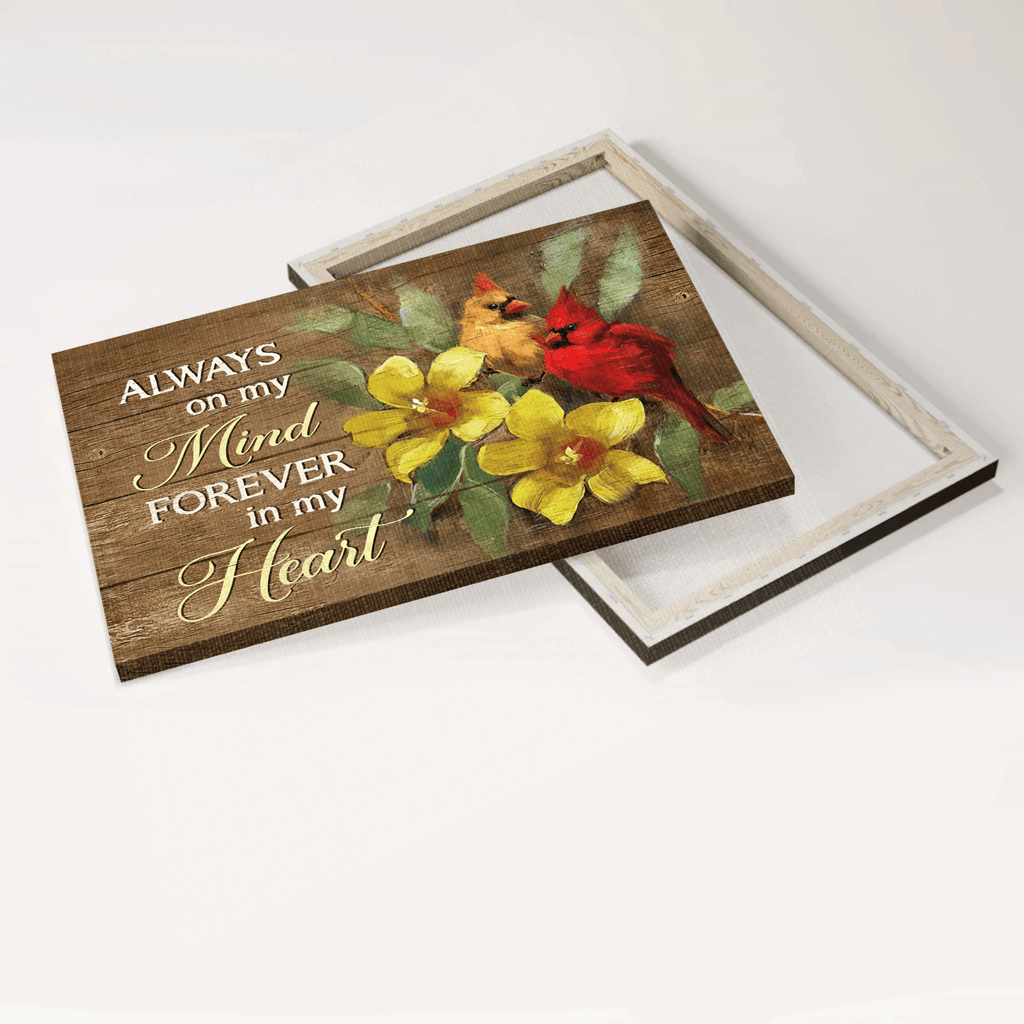 Heaven Landscape Canvas - Yellow Bell Flower, Watercolor Cardinal Memorial Canvas - Always On My Mind- Memorial Gift For Member Family - Amzanimalsgift