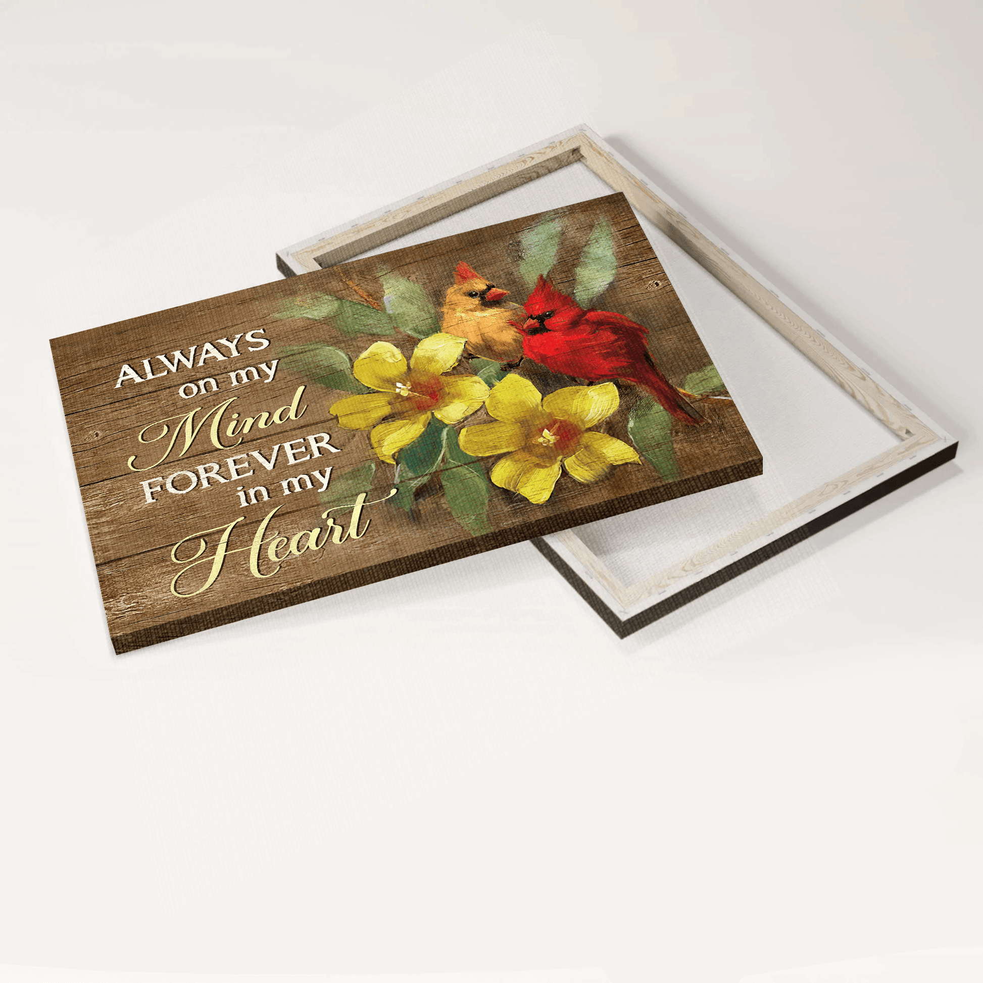Heaven Landscape Canvas - Yellow Bell Flower, Watercolor Cardinal Memorial Canvas - Always On My Mind- Memorial Gift For Member Family - Amzanimalsgift