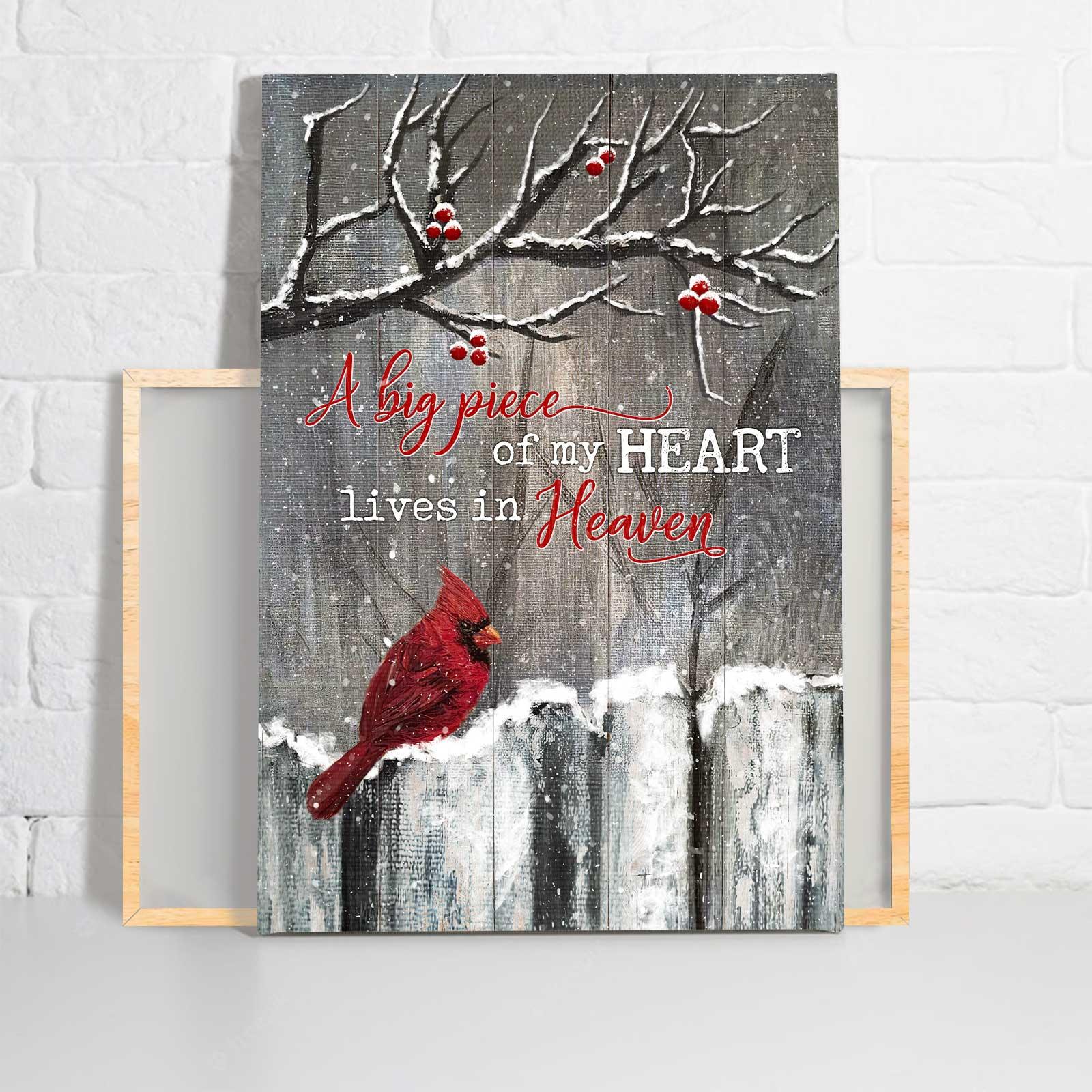 Heaven Portrait Canvas - Winter Garden, Cardinal Painting Memorial Canvas - Memorial Gift For Member Family - A Big Piece Of My Heart Lives In Heaven - Amzanimalsgift