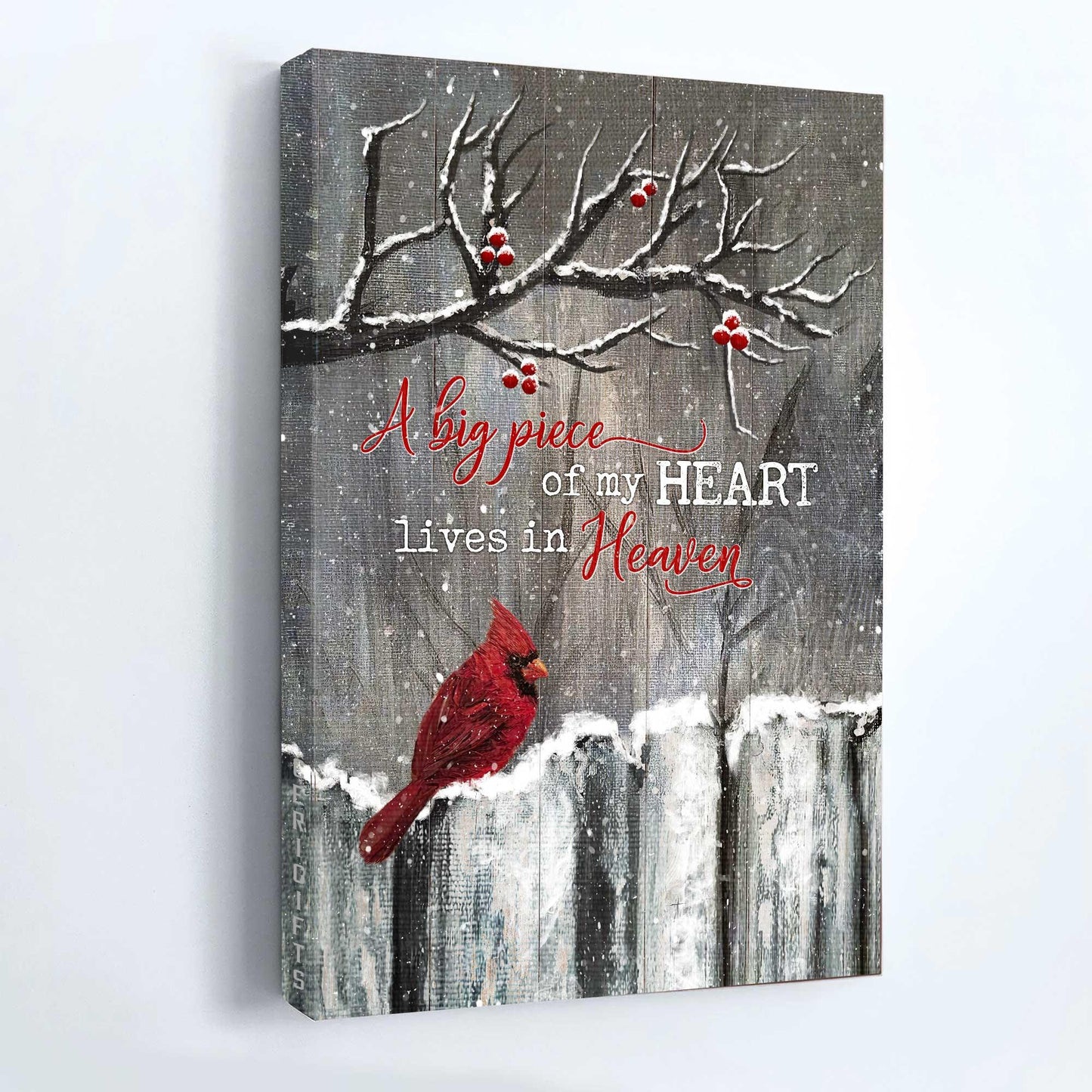 Heaven Portrait Canvas - Winter Garden, Cardinal Painting Memorial Canvas - Memorial Gift For Member Family - A Big Piece Of My Heart Lives In Heaven - Amzanimalsgift