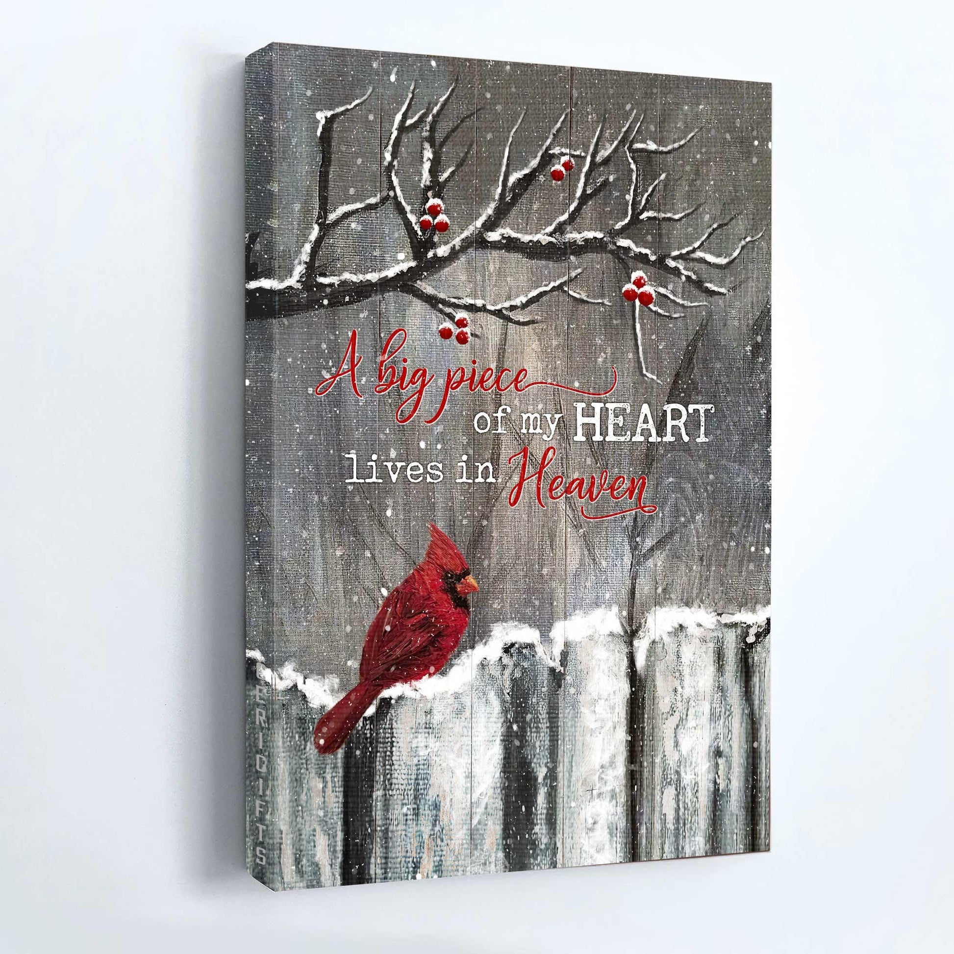 Heaven Portrait Canvas - Winter Garden, Cardinal Painting Memorial Canvas - Memorial Gift For Member Family - A Big Piece Of My Heart Lives In Heaven - Amzanimalsgift