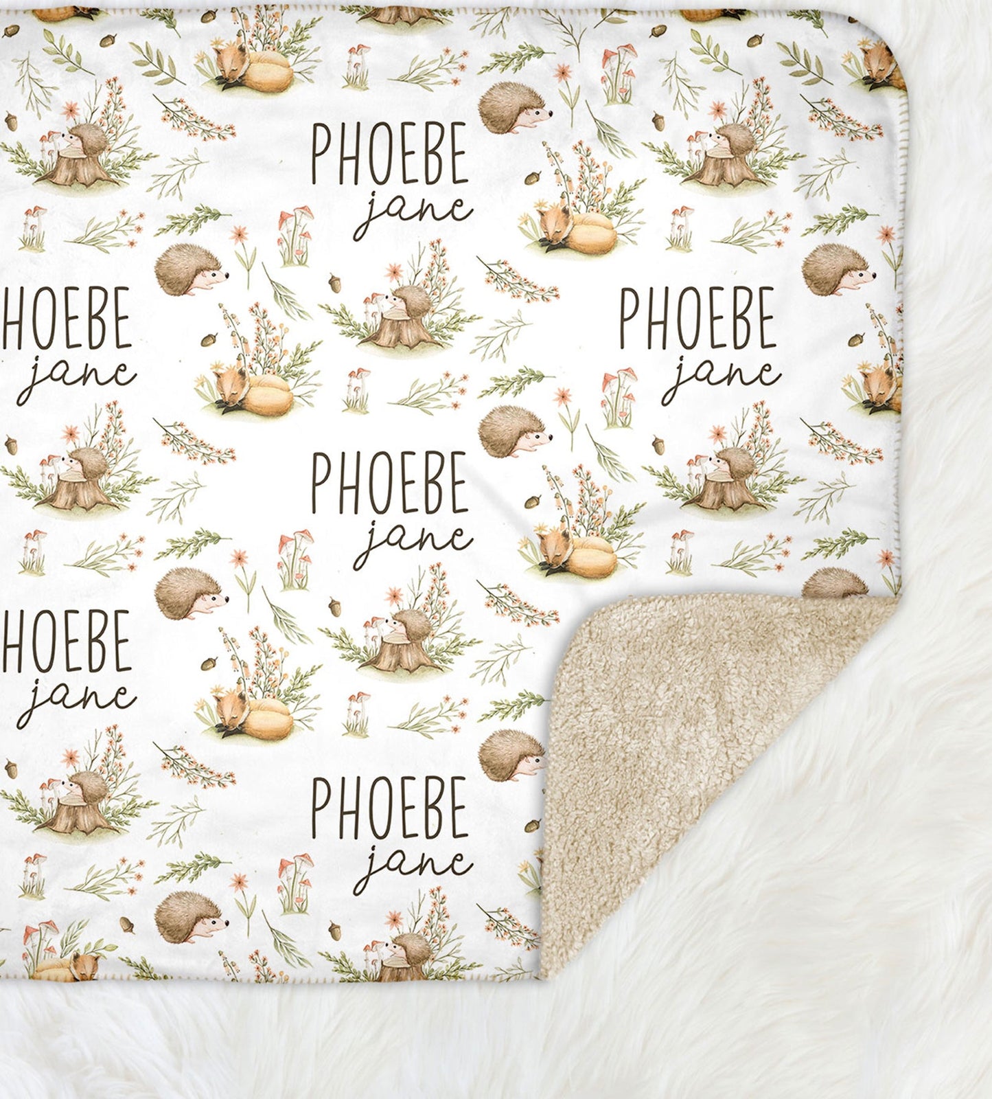 Baby Hedgehog Baby Kids Blanket With Customized Name For Baby Boy Girl Nursery, Son, Grandson, Daughter, Granddaughter