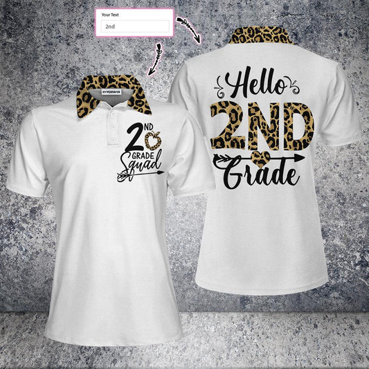 Hello 2nd Grade Squad Leopard Custom Women Polo Shirt, Personalized Women Polo Shirts Gift For Ladies, Gift For Women - Amzanimalsgift