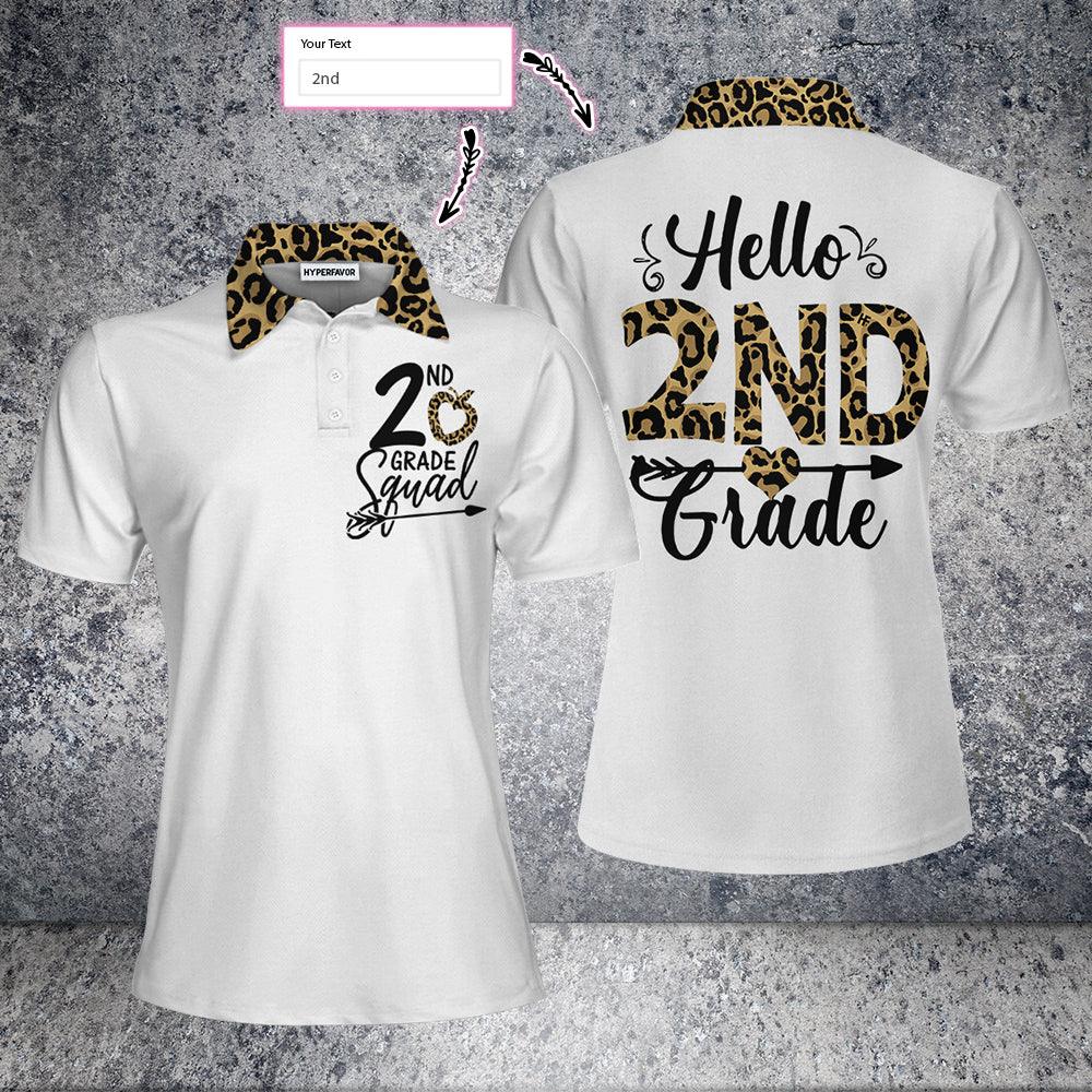 Hello 2nd Grade Squad Leopard Custom Women Polo Shirt, Personalized Women Polo Shirts Gift For Ladies, Gift For Women - Amzanimalsgift