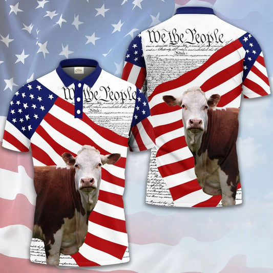 Hereford Men Polo Shirt For Summer - Hereford States Of America Polo Shirt For Men - Perfect Gift For Hereford Lovers, Cattle Lovers - Amzanimalsgift