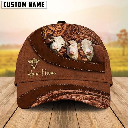 Customized Hereford Cattle Caps, Hereford Cow Leather Carving Pattern Hats, Best Farm Hat For Men Women
