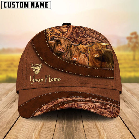 Customized Highland Cattle Caps, Highland Cow Leather Carving Pattern Hats, Best Farm Hat For Men Women