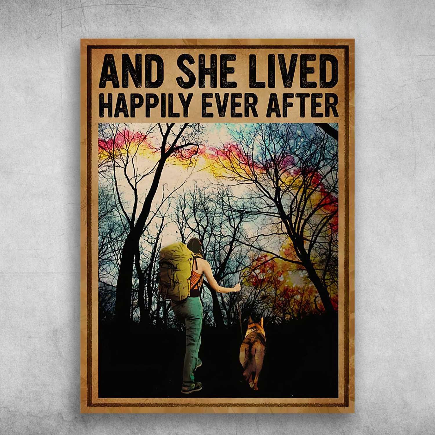 Hiking With Dog Portrait Canvas - Hiking With Dog And She Lived Happily Ever After Premium Wrapped Canvas - Gift For Wife, Mom, Hiking Lover - Amzanimalsgift