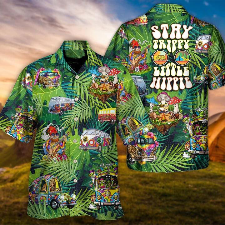 Hippie Aloha Hawaiian Shirt - Camping Funny Hippie Stay Trippy Little Hippie Tropical Hawaiian Shirt For Summer - Perfect Gift For Friend, Family - Amzanimalsgift