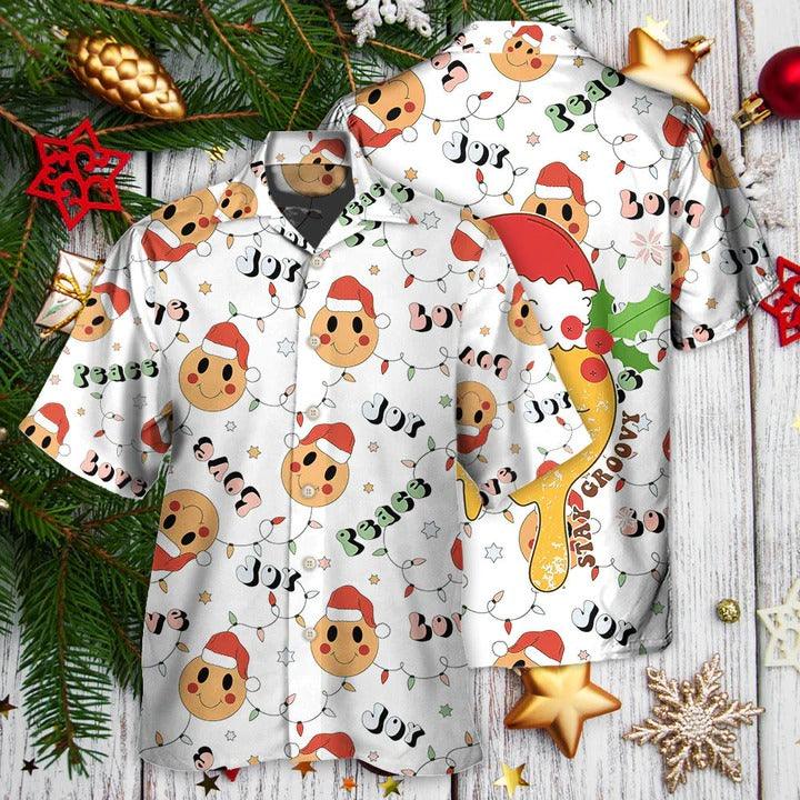 Hippie Aloha Hawaiian Shirt - Christmas Hippie Groovy Santa Claus Smile Face Hawaiian Shirt For Summer - Perfect Gift For Friend, Family - Amzanimalsgift
