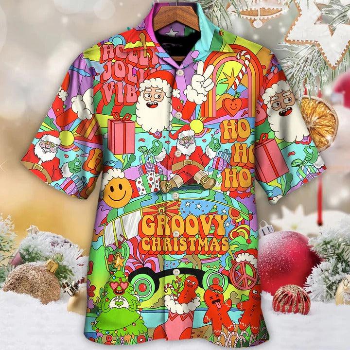Hippie Aloha Hawaiian Shirt - Christmas Hippie Santa Bus Peace Hawaiian Shirt For Summer - Perfect Gift For Friend, Family - Amzanimalsgift