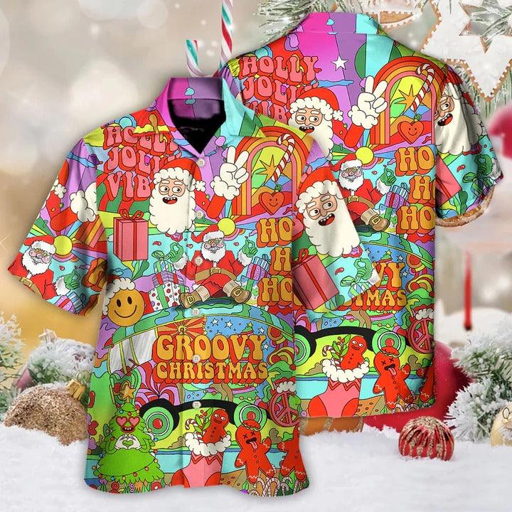 Hippie Aloha Hawaiian Shirt - Christmas Hippie Santa Bus Peace Hawaiian Shirt For Summer - Perfect Gift For Friend, Family - Amzanimalsgift