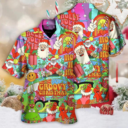 Hippie Aloha Hawaiian Shirt - Christmas Hippie Santa Bus Peace Hawaiian Shirt For Summer - Perfect Gift For Friend, Family - Amzanimalsgift