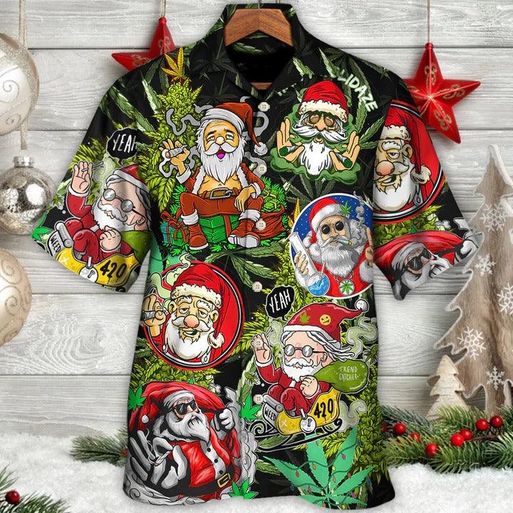 Hippie Aloha Hawaiian Shirt - Christmas Weed Smoking Santa Hippie Hawaiian Shirt For Summer - Perfect Gift For Friend, Family - Amzanimalsgift