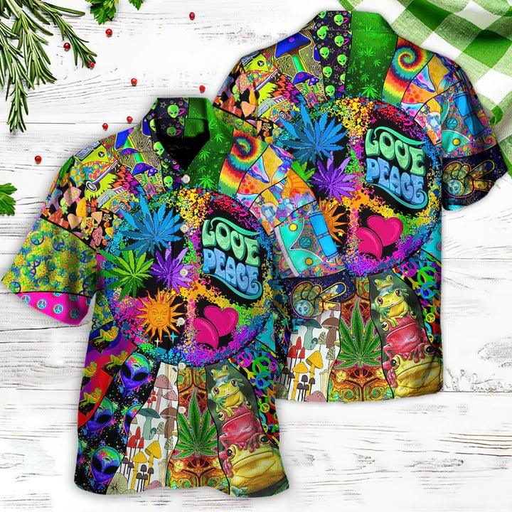 Hippie Aloha Hawaiian Shirt - Hippie Alien Frogs Love Peace Amazing Style Hawaiian Shirt For Summer - Perfect Gift For Friend, Family - Amzanimalsgift