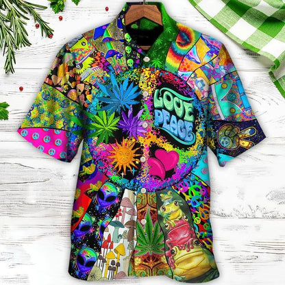Hippie Aloha Hawaiian Shirt - Hippie Alien Frogs Love Peace Amazing Style Hawaiian Shirt For Summer - Perfect Gift For Friend, Family - Amzanimalsgift